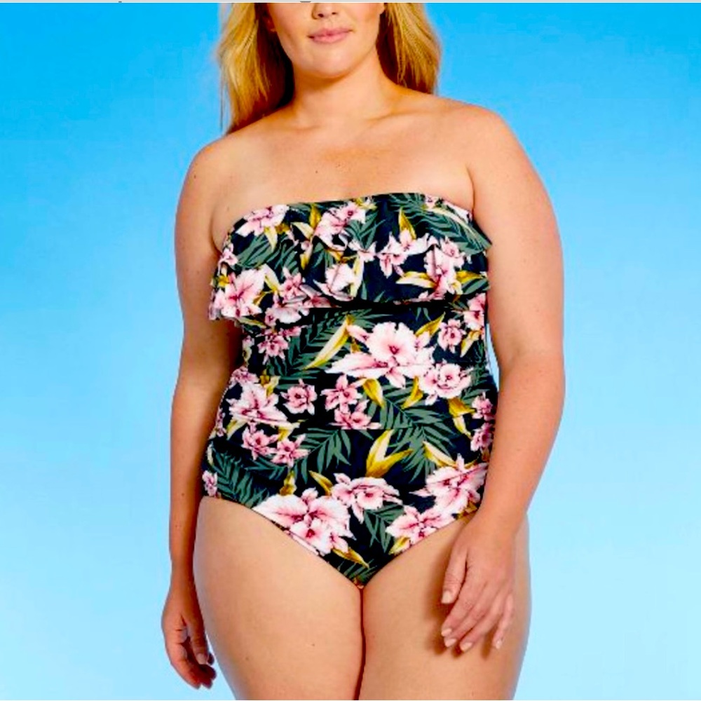 Bandeau Floral KONA SOL High Coverage One Piece Swimsuit, Size XL